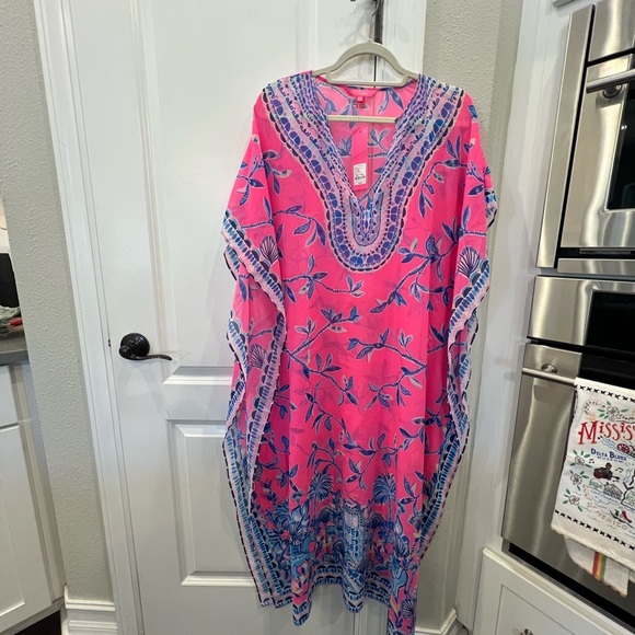 Lilly Pulitzer Pink and Blue Patterned Kaftan Cover Up - Picture 2 of 5